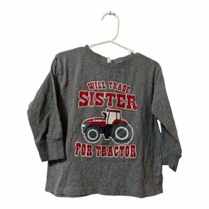 Rabbit Skins Gray Long-Sleeve Shirt with Red Tractor Graphic